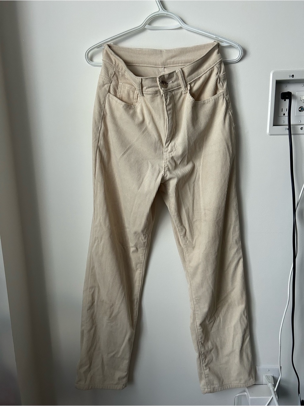 Beige Women's Corduroy Jeans - Classic High-Rise Straight Leg